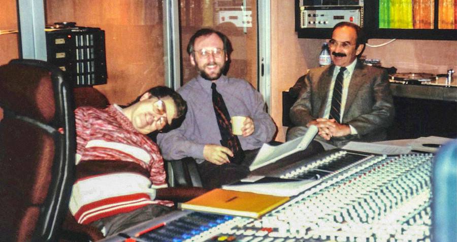 Don Lewis, Craig Fleming and Marty Sklar recording Pirates of the Caribbean at Studio Audiophase at on rue de Vaugirard, Paris.