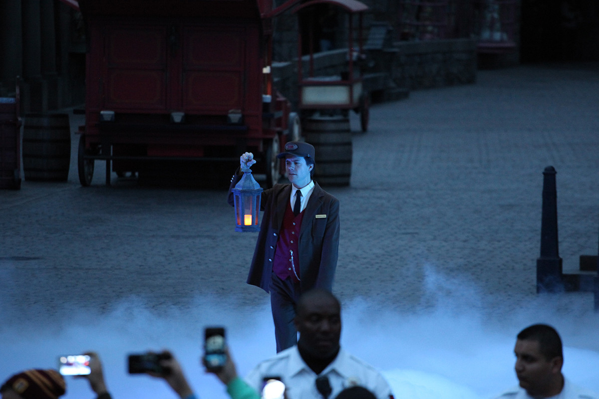 The Conductor makes an introduction at The Wizarding World of Harry Potter Grand Opening - April 7, 2016 - Photo by: David Yeh